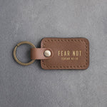 Fear Not Isaiah 41:10 Caramel handcrafted leather keychain, Christian scripture gift