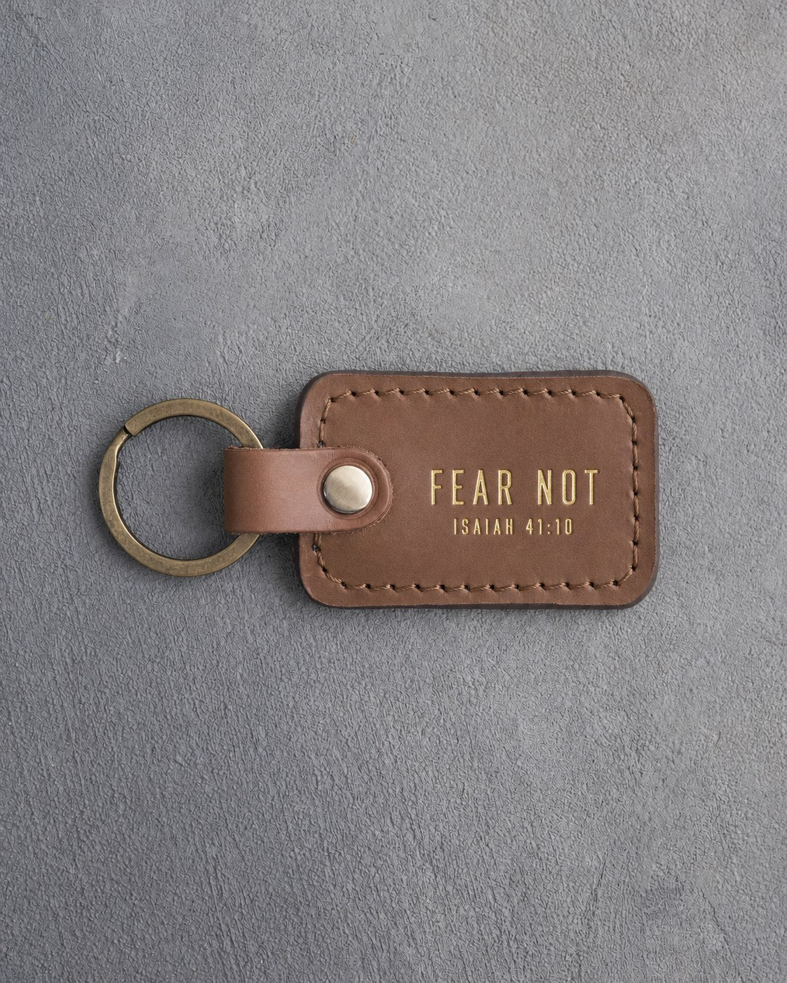 Fear Not Isaiah 41:10 Caramel handcrafted leather keychain, Christian scripture gift