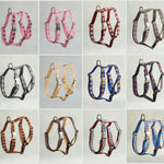All 12 flower patterns of the floral dog harness side by side