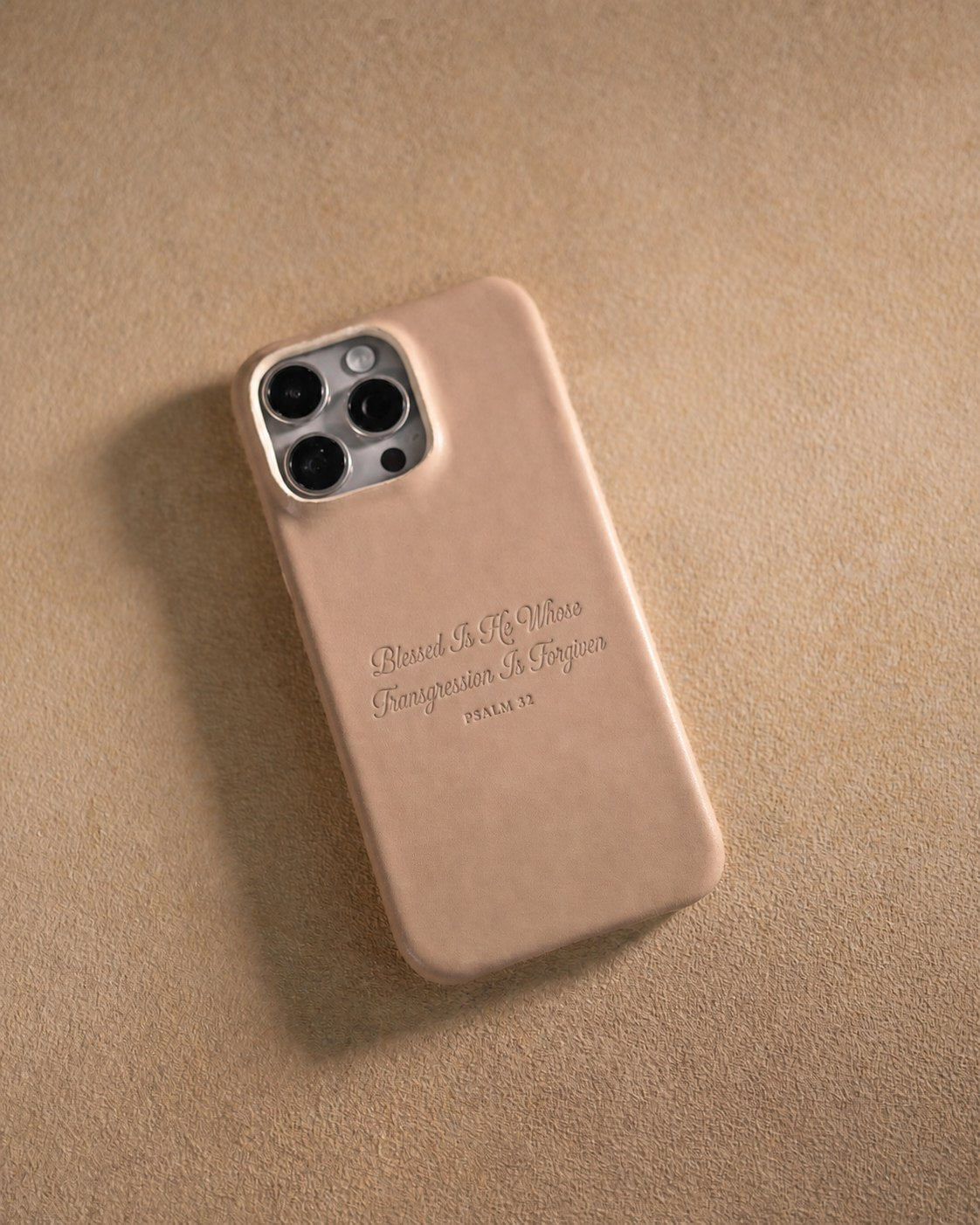 Blessed Is He Whose Transgression Is Forgiven Psalm 32 handcrafted leather iPhone case, Christian scripture gift