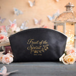 Fruit Of The Spirit Gal. 5:22 Black full-grain leather makeup bag, Christian scripture gift
