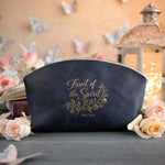 Fruit Of The Spirit Gal. 5:22 Blueberry full-grain leather makeup bag, Christian scripture gift