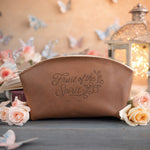 Fruit Of The Spirit Gal. 5:22 Caramel full-grain leather makeup bag, Christian scripture gift