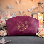 Fruit Of The Spirit Gal. 5:22 Fuchsia full-grain leather makeup bag, Christian scripture gift
