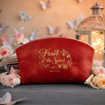 Fruit Of The Spirit Gal. 5:22 Poppy Red full-grain leather makeup bag, Christian scripture gift