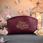 Fruit Of The Spirit Gal. 5:22 Sangria full-grain leather makeup bag, Christian scripture gift