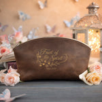 Fruit Of The Spirit Gal. 5:22 Sicilian Brown full-grain leather makeup bag, Christian scripture gift