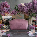 Fruit Of The Spirit Gal. 5:22 Lilac full-grain leather makeup bag, Christian scripture gift