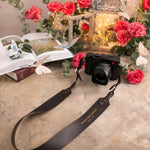 In His Own Image Genesis 1:27 Dark Espresso full-grain leather camera strap, Christian scripture gift