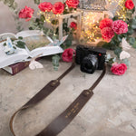 In His Own Image Genesis 1:27 Sicilian Brown full-grain leather camera strap, Christian scripture gift