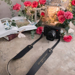 Let There Be Light Genesis 1:3 Black full-grain leather camera strap, Christian scripture gift