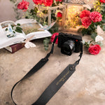 Let There Be Light Genesis 1:3 Black full-grain leather camera strap, Christian scripture gift