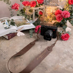 Let There Be Light Genesis 1:3 Sicilian Brown full-grain leather camera strap, Christian scripture gift