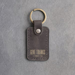 Give Thanks 1 Thess. 5:18 Country Gray handcrafted leather keychain, Christian scripture gift