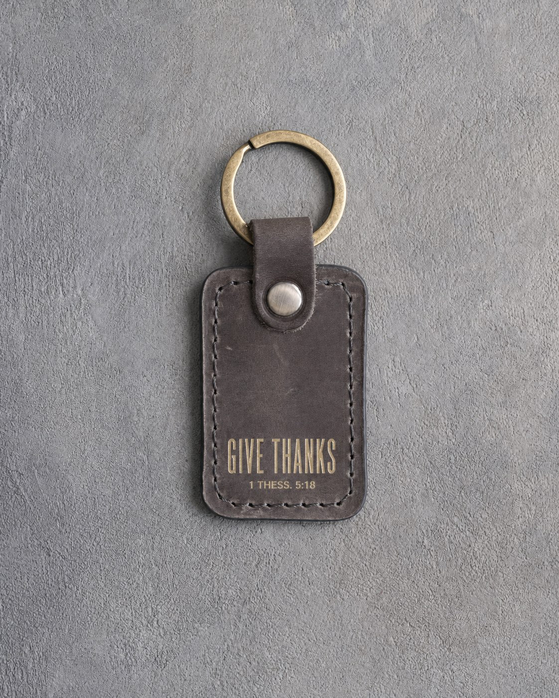 Give Thanks 1 Thess. 5:18 Country Gray handcrafted leather keychain, Christian scripture gift