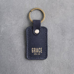 Grace Eph. 2:8 Blueberry handcrafted leather keychain, Christian scripture gift