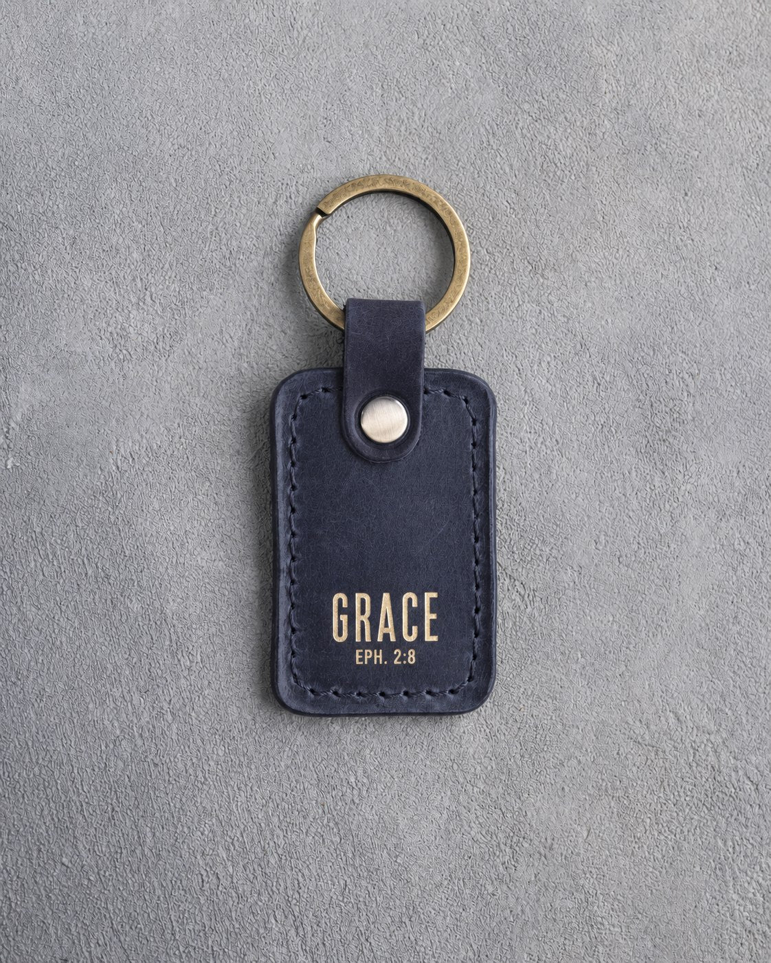 Grace Eph. 2:8 Blueberry handcrafted leather keychain, Christian scripture gift