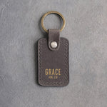 Grace Eph. 2:8 Country Gray handcrafted leather keychain, Christian scripture gift