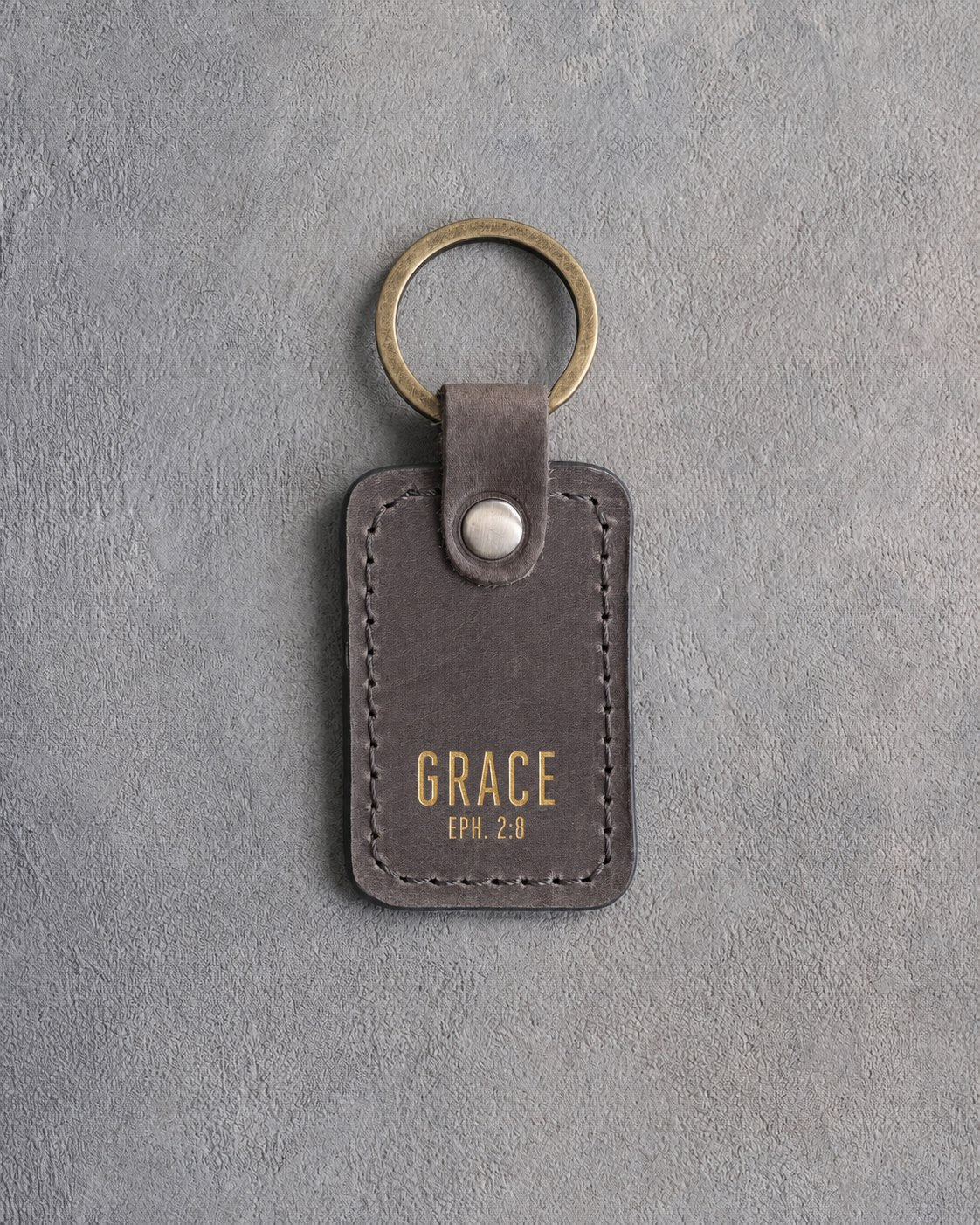 Grace Eph. 2:8 Country Gray handcrafted leather keychain, Christian scripture gift