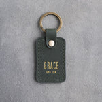 Grace Eph. 2:8 Forest Green handcrafted leather keychain, Christian scripture gift