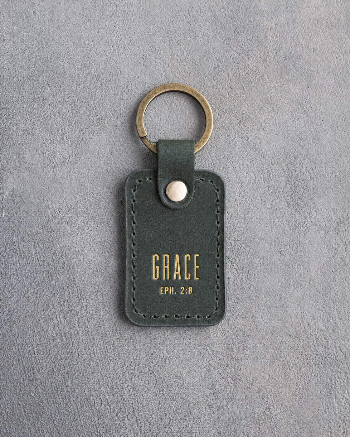 Grace Eph. 2:8 Forest Green handcrafted leather keychain, Christian scripture gift