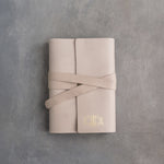 Gray Sand leather journal, Small size, front with a debossed name