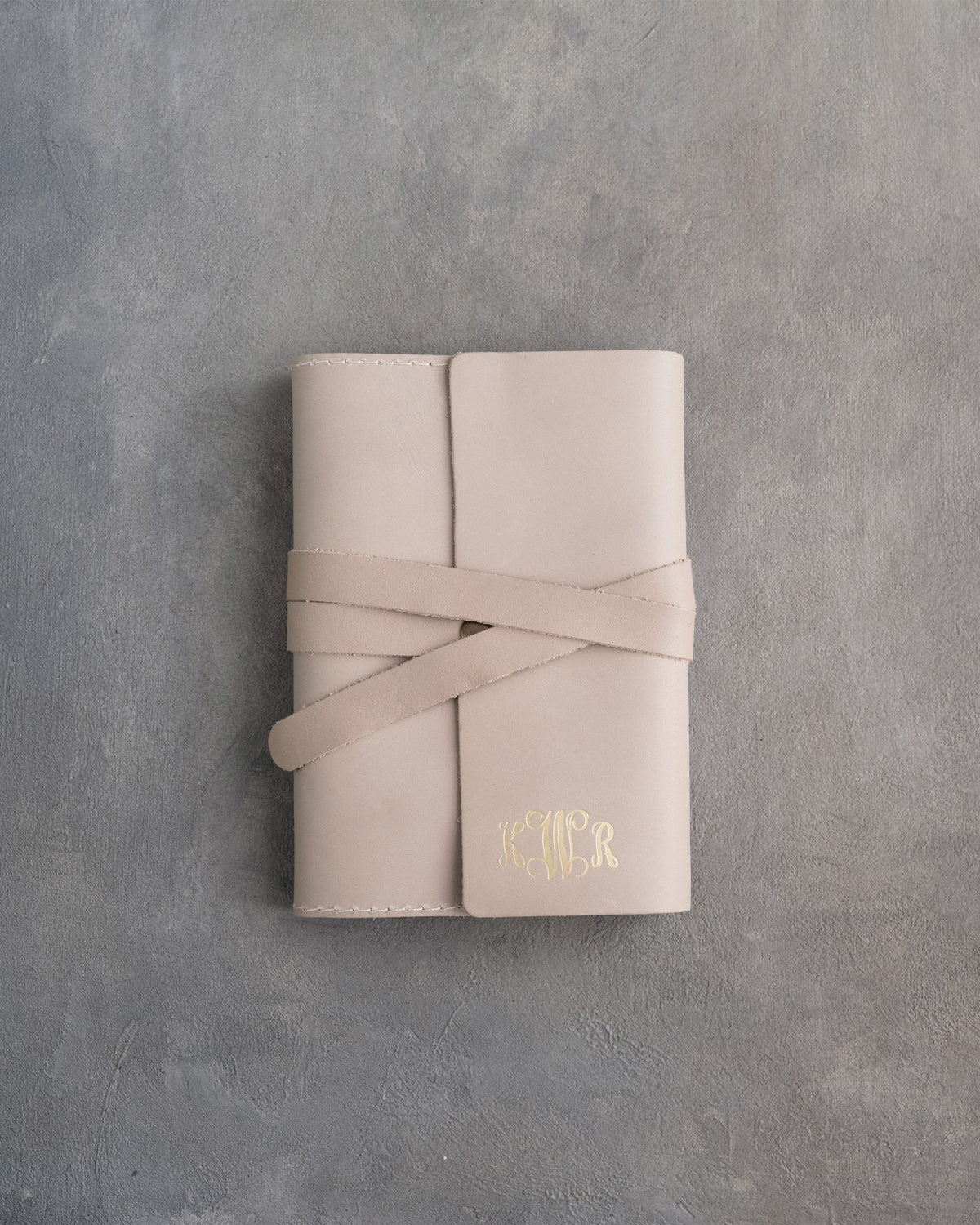 Gray Sand leather journal, Small size, front with a debossed name