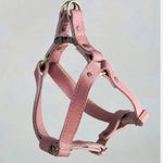 Rose pink leather dog harness in Parisian Blossom with adjustable straps
