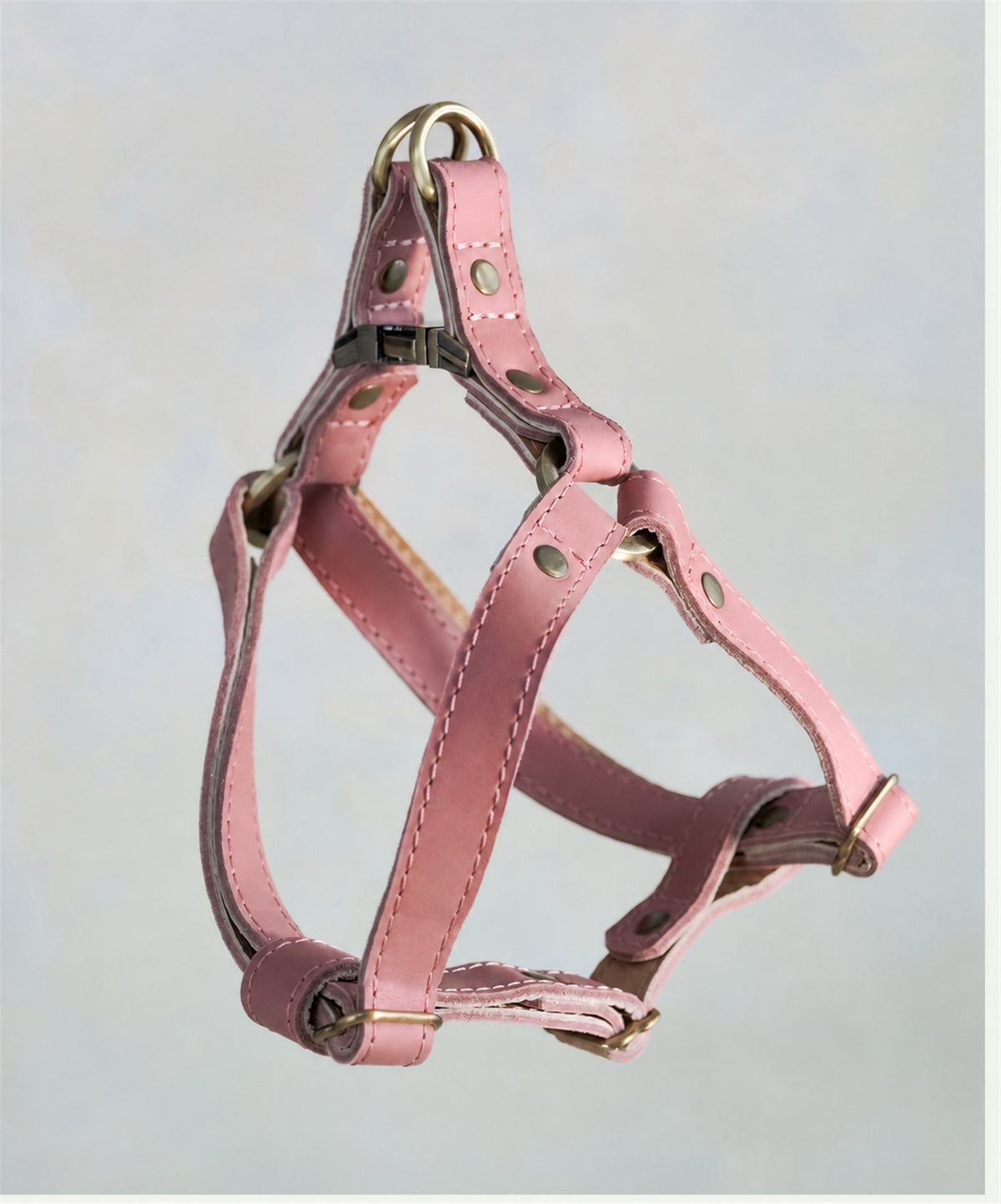 Rose pink leather dog harness in Parisian Blossom with adjustable straps