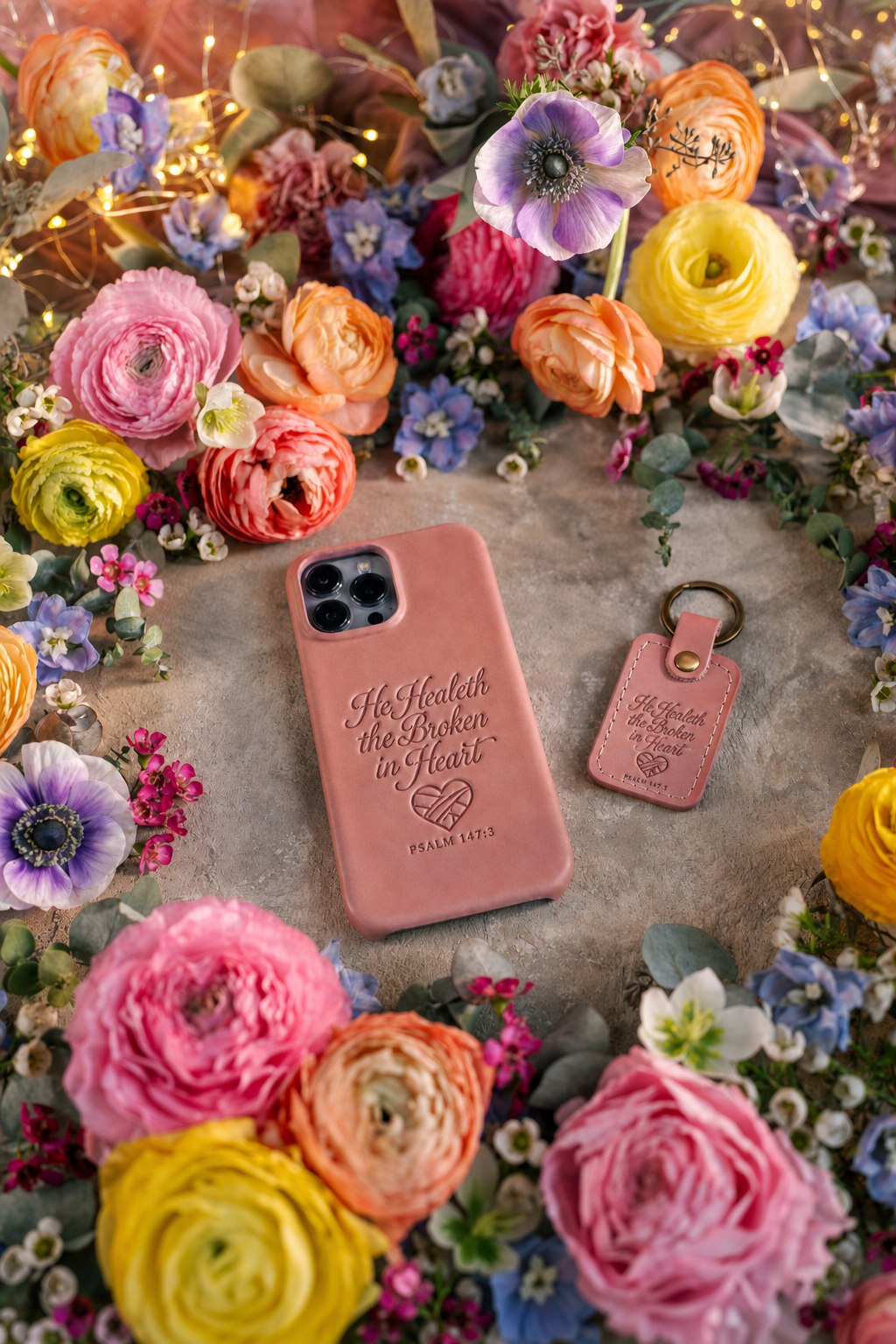 He Healeth The Broken In Heart Psalm 147:3 handcrafted leather iPhone case, Christian scripture gift