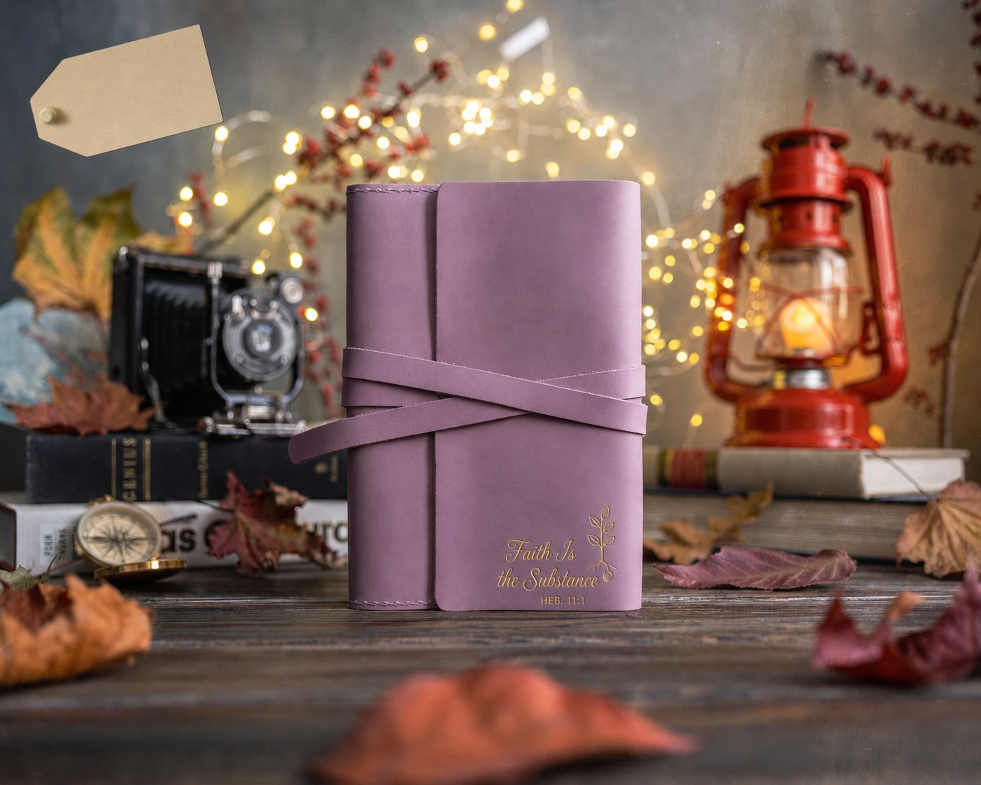Faith Is The Substance Heb. 11:1 handcrafted leather journal, Christian scripture gift