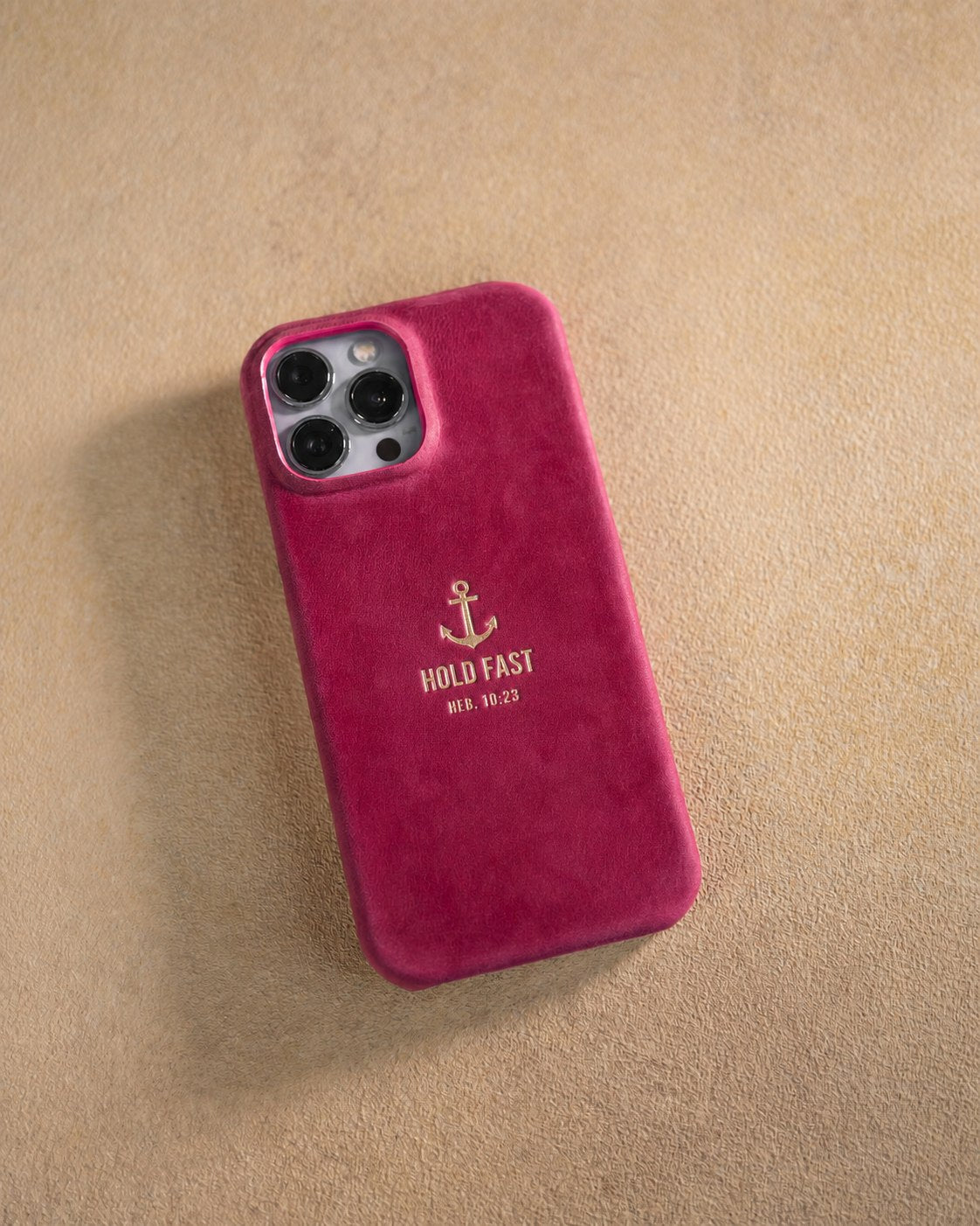 Hold Fast Heb. 10:23 handcrafted leather iPhone case, Christian scripture gift