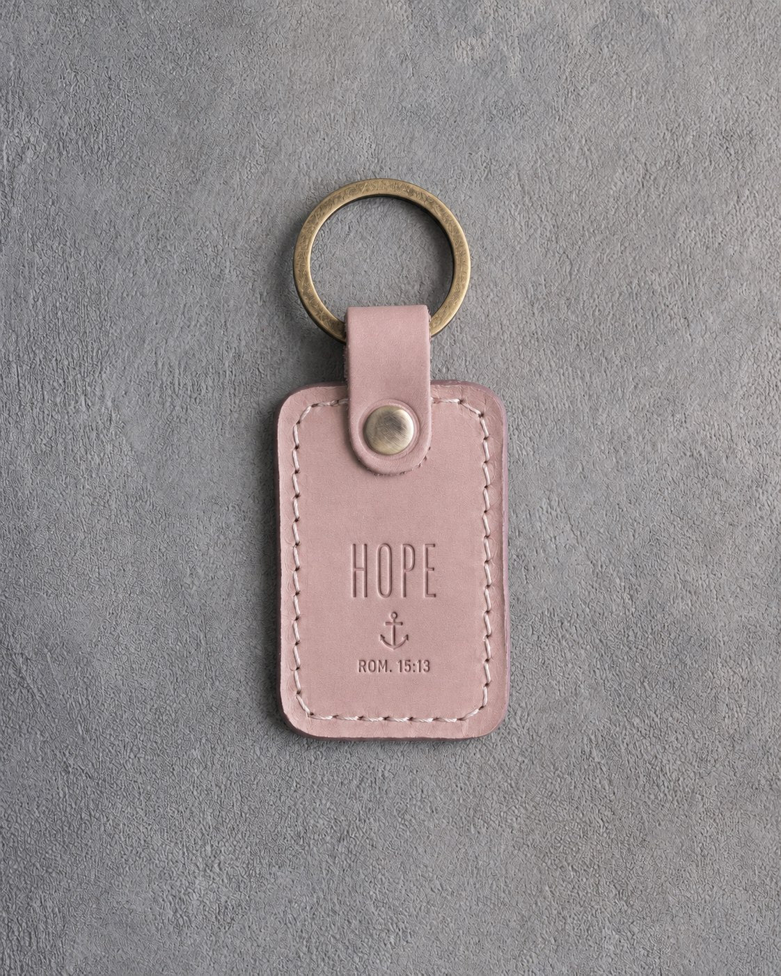 Hope Rom. 15:13 Blush handcrafted leather keychain, Christian scripture gift