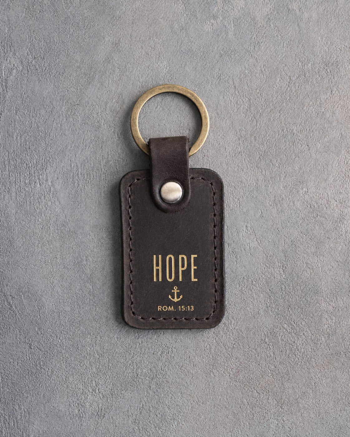 Hope Rom. 15:13 Dark Espresso handcrafted leather keychain, Christian scripture gift