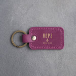 Hope Rom. 15:13 Fuchsia handcrafted leather keychain, Christian scripture gift