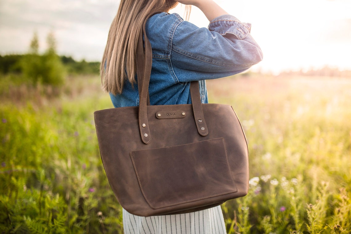 Personalized leather tote bag