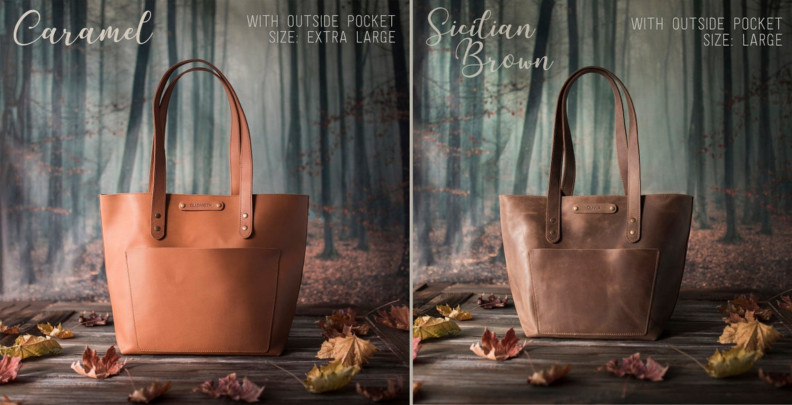 Personalized leather tote bag