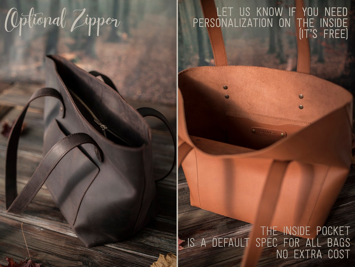 Personalized leather tote bag