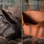 Inside of the leather tote bag with the optional zipper and inside pocket