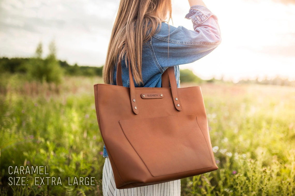 Personalized leather tote bag