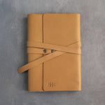 Indian Summer leather journal, Medium size, front with a debossed name