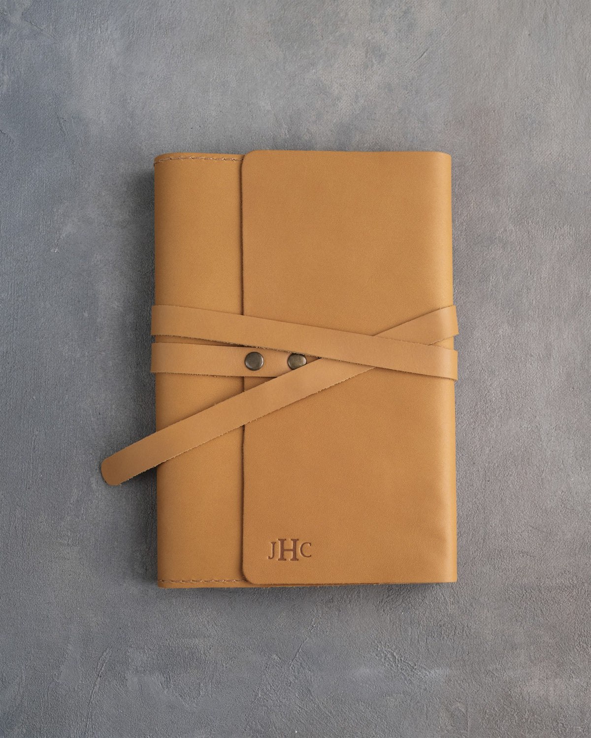 Indian Summer leather journal, Medium size, front with a debossed name