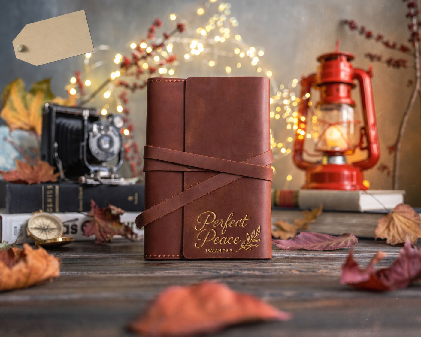 Perfect Peace Isaiah 26:3 Arizona handcrafted leather journal, Christian scripture gift