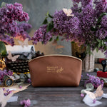 Perfect Peace Isaiah 26:3 Caramel full-grain leather makeup bag, Christian scripture gift