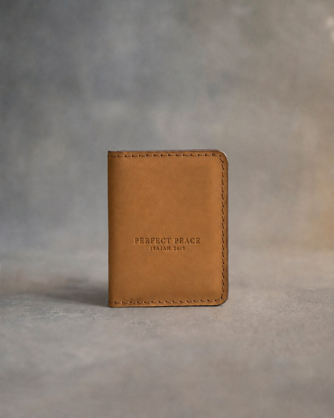 Perfect Peace Isaiah 26:3 Indian Summer full-grain leather wallet, Christian scripture gift