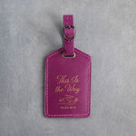 This Is The Way Isaiah 30:21 Fuchsia full-grain leather luggage tag, Christian scripture gift