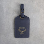 Mount Up With Wings As Eagles Isaiah 40:31 Blueberry full-grain leather luggage tag, Christian scripture gift