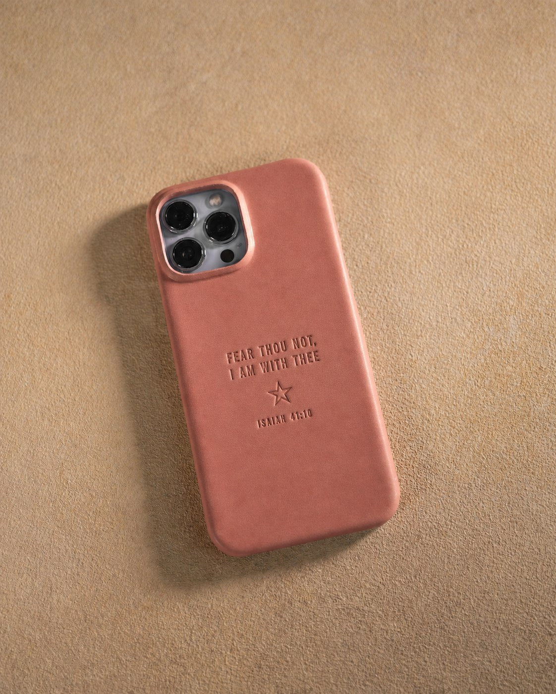 Fear Thou Not Isaiah 41:10 handcrafted leather iPhone case, Christian scripture gift