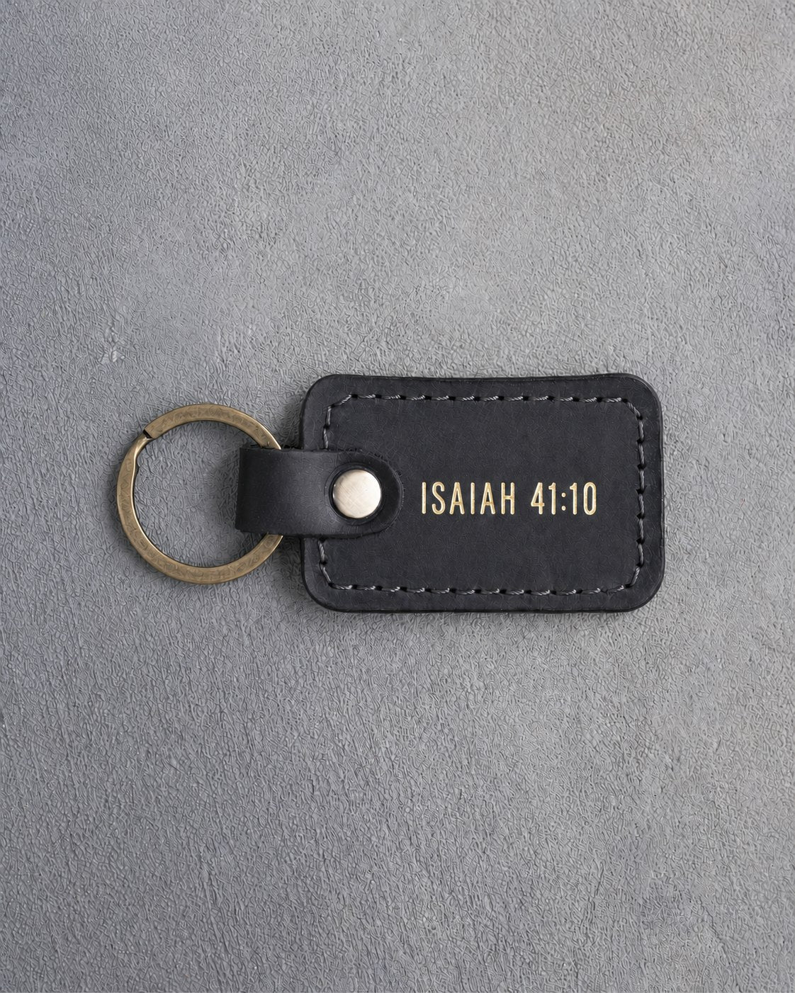 Fear Thou Not Isaiah 41:10 Black handcrafted leather keychain, Christian scripture gift