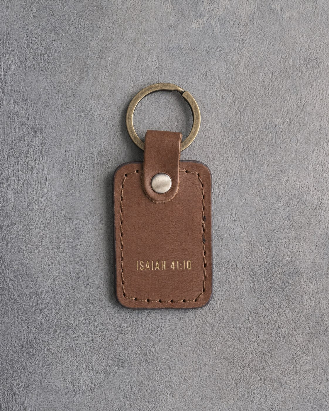 Fear Thou Not Isaiah 41:10 Caramel handcrafted leather keychain, Christian scripture gift